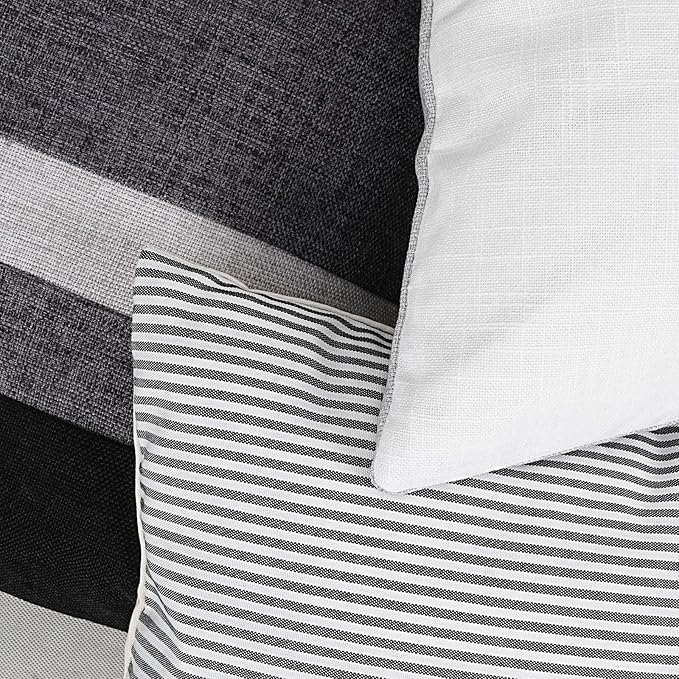 Adabana Stripe Pillow Covers 12x20 Set of 2 Square Patchwork Linen Decorative Lumbar Throw Pillow Covers Modern Farmhouse Decor Pollowcases for Couch Bedroom,White Stripe-1