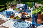 Blue Fontana 12-Piece Melamine Dinnerware Set, 4 Dinner Plates, 4 Salad Plates, 4 Bowls, Dishwasher Safe, Durable