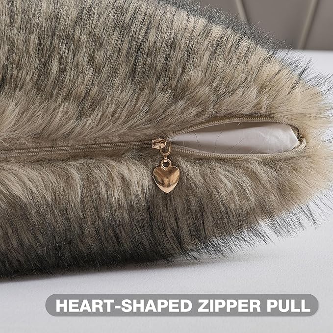 FUTEI Gray Green Decorative Throw Pillow Covers 18x18 Inch Set of 2,Soft Faux Raccoon Fur Textured Cushion Case,Modern Home Luxurious Decor for Couch Bed Living Room