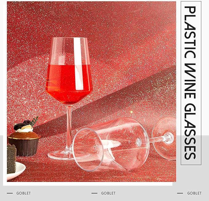 Set of 12 Unbreakable Acrylic Wine Glasses with Stem, 19 oz Plastic Wine Glasses Reusable Clear Goblet BPA-Free for Outdoor Drinking, Pool, Travel, Camping or Picnic Gift Supplies(Square)