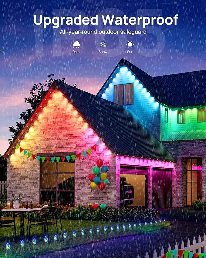 VCOKEN Permanent Outdoor Lights, 111FT with Smart 72 RGB LED Light for House & Outdoor Decor, DIY Scene Mode, IP65 Waterproof Eaves Lighting with App Control Remote for Christmas and Holiday Decor