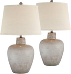Regency Hill Glenn 27" Tall Urn Natural Cottage Southwestern Table Lamps Set of 2 WiFi Smart Socket Gray Terra Cotta Living Room Bedroom Bedside Nightstand House Office Home Reading Beige Shade