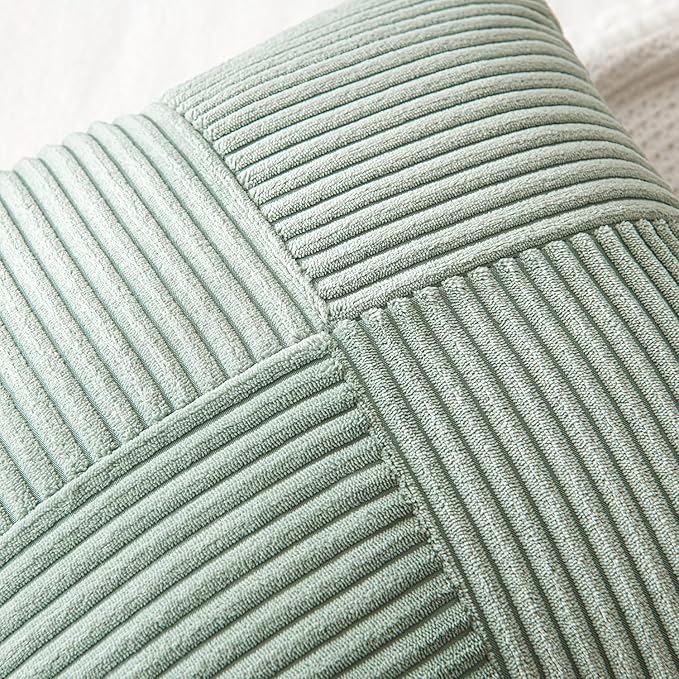 MIULEE 24x24 inch Euro Greyish Green Corduroy Pillow Covers Pack of 2 Boho Decorative Spliced Throw Pillow Covers Soft Solid Couch Pillowcases Cross Patchwork Textured Covers for Living Room Bed Sofa