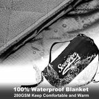 Waterproof Outdoor Blanket 82”X 55” Packable, Stadium Blankets for Camping with Fleece Lining, Large Windproof Emergency Throw Mat for Garss Picnic Hiking Road Trip, Machine Washable, Black 280GSM