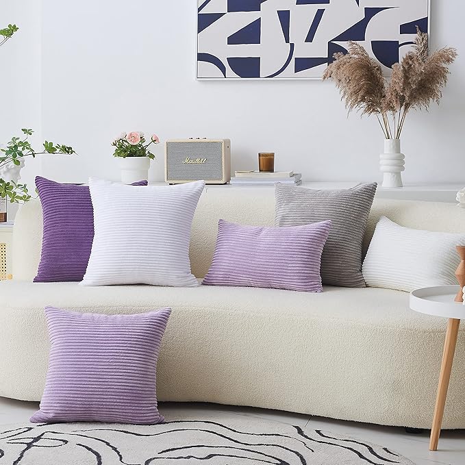 Home Brilliant Purple Pillow Covers Set of 2 Striped Velvet Corduroy Decorative Euro Sham Throw Pillow Cover for Couch, 26 x 26 inch, Eggplant