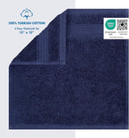Cotton Paradise 100% Cotton Turkish Washcloth Set for Bathroom, 4 Piece Soft Absorbent Small Hand Face Towels Wash Rags, Navy Blue