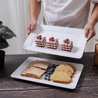 Beaded Serving Platters for Appetizer, Veggie, Charcuterie,Dessert, Set of 4, White Serving Trays for Party & Entertaining, Large Unbreakable Rectangular Party Platters,Serving Dishes