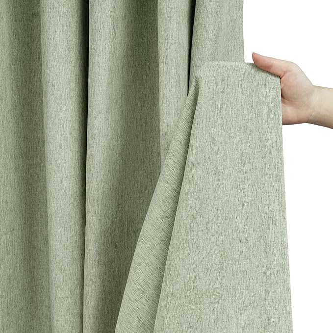 Sage Green Faux Linen Textured Shower Curtain Water-Resistant, Heavy Duty Farmhouse Fabric Shower Curtain Washable, 72 x 72 Inch Forest Green Linen Look Bathroom Shower Curtains Wrinkle-Free