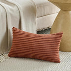 Fancy Homi Set of 2 Rust Lumbar Decorative Throw Pillow Covers 12x20 Inch for Couch Bed Chair, Aesthetic Boho Room Decor, Soft Fuzzy Striped Corduroy Cute Rectangle Accent Small Cushion Case 30x50 cm