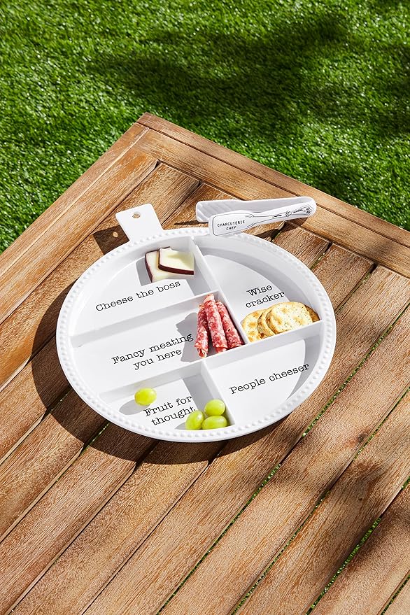 Mud Pie Melamine Charcuterie Board; board 15" x 13" dia | tongs 5 3/4"