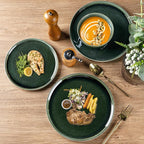 GBHOME Ceramic Dinnerware Sets for 4, 12 Pieces Stoneware Plates and Bowls Sets, Scratch Resistant Dishes, Dishwasher & Microwave Safe, Reactive Glaze-Earth Green