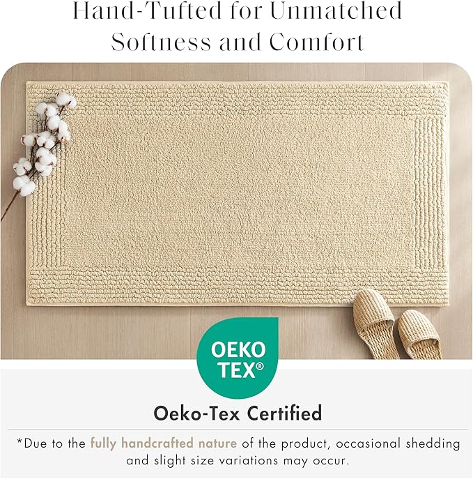 Madison Park Splendor Reversible 100% Cotton Tufted Bathroom Rug-3000 GSM Hotel Quality Luxurious Plush Medium Pile Bath Mat Absorbent, Quick Dry, Shower Room Décor, 20x30 Natural