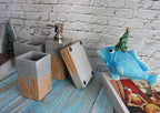 Hymmah Bathroom Accessories Set,Wooden Design Toothbrush Holder,Farmhouse Bathroom Decor,4 Pcs Resin Gift Set Apartment Necessities, Contain Toothbrush Cup,Soap Dispenser,Soap Dish,Tumbler