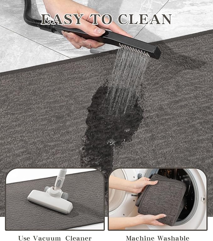 chakme Bathroom Rugs Mat 47x24, Ultra Thin Non Slip Bath Mat Quick Dry Absorbent Bath Mat for Bathroom Floor, (Dark Grey, 47"x24")