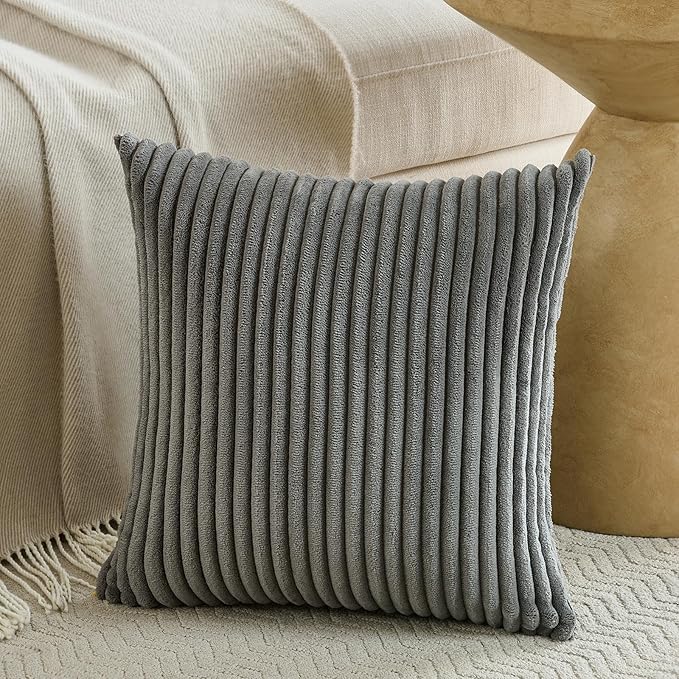 Fancy Homi Set of 2 Dark Gray Boho Decorative Throw Pillow Covers 16x16 Inch for Couch Bed Sofa, Aesthetic Modern Bohemian Room Decor, Soft Fuzzy Fluffy Cozy Corduroy Textured Cushion Case 40x40cm