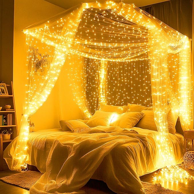 Joomer Battery String Lights, 4 Pack Total 64FT 200 LED Battery Operated String Light, Twinkle Fairy Lights with Timer for Home, Garden, Store, Party, Holiday, Indoor Decor(Warm White)
