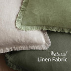 MIULEE Decorative Throw Pillow Covers Neutral Linen Fringe Throw Pillows Set of 2 Rifle Green Boho Farmhouse Cushion Covers with Tassels for Couch Sofa Bed Living Room Spring Home Decor 18x18 Inch