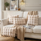 Pack of 2 Thick Plush Throw Pillow Covers Fluffy Wave Faux Fur Decorative Cushion Covers Soft Wool Pillowcase for Sofa Couch Livingroom 18x18 Inch Beige