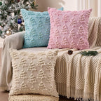 Christmas Pillow Covers 18x18 inch Set of 2 Soft Plush Faux Fur Christmas Decor Pink Xmax Tree Yellow Colored Lights Decoration Throw Pillow Case for Winter Holiday Sofa Living Room PT003E18