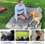 Waterproof Outdoor Blanket 82”X 55” Packable, Stadium Blankets for Camping with Quilted Fleece Lining, Large Windproof Emergency Throw Mat for Garss Picnic Hiking Road Trip, Machine Washable, Wine
