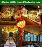 1500 LED Chrstmas Lights, 470ft Outdoor Christmas String Lights with 12 Modes, Warm White LED String Lights with Timer Dimmable Waterproof for Tree Fence Garden Xmas Patio Wedding Party Decorations