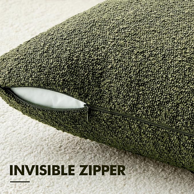 ANRODUO Pack of 2 Textured Boucle Throw Pillow Covers Soft Moss Green Decorative Accent Solid Pillow Cases Cozy Modern Couch Cushion Case for Chair Sofa Bedroom Living Room Home Decor, 20 x 20 Inch