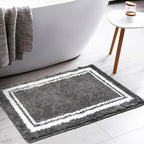 Tititex Luxury Dark Grey Frame Line Bathroom Rug, 16x24 inch Extra Soft and Absorbent Microfiber Bath Rugs, Non-Slip Plush Shaggy Bath Carpet, Bath Mats for Bathroom Floor, Tub and Shower