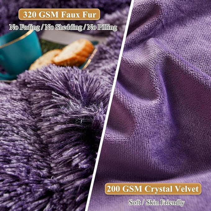 XeGe Faux Fur Throw Pillow Cases, Plush Shaggy Ultra Soft Pillow Covers, Fluffy Crystal Velvet Decorative Pillowcases, Furry Fuzzy Pillow Shams Zipper Closure, Set of 2 (Standard, Purple Ombre)