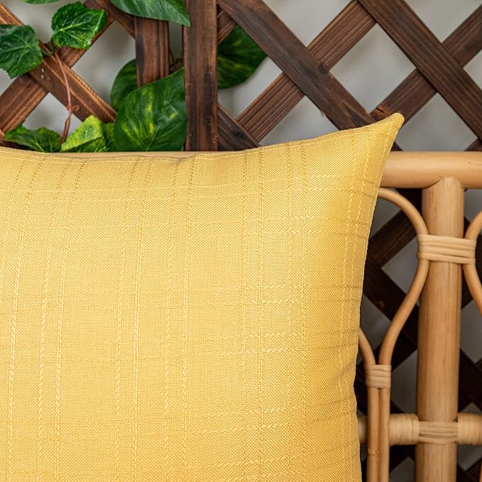 Kevin Textile Pack of 2 Outdoor Waterproof Pillow Covers Checkered Decorative Cushions Sham Throw Pillowcases Shell for Patio Tent Garden Couch Bed Sofa 22x22 Inch Yellow