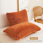 XeGe Faux Fur Fluffy Pillow Cases, Plush Shaggy Pillow Shams, Ultra Soft Furry Pillow Covers, Velvet Fuzzy Decorative Pillowcases for Bed Couch Sofa Zipper Closure, Set of 2 (Standard, Burnt Orange)
