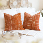 BlissBlush Fall Brick Red Decorative Throw Pillow Covers 22X22, Set of 2, Boho Farmhouse Cushion Cover, Cozy Soft Accent Pillowcase for Couch Sofa Bed Living Room Home Décor