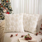 AQOTHES Christmas Tree Decorative White Throw Pillow Covers 18x18 Set of 2, Faux Fur Farmhouse Throw Pillows Cushion Cases for Xmas Winter Holiday Home Decor