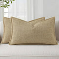 decorUhome Decorative Outdoor Throw Pillow Covers 12x20 Set of 2, Lumbar Linen Farmhouse Euro Pillow Covers with Stitched Edge, Rustic Neutral Pillow Covers for Couch, Sofa, Living Room, Khaki