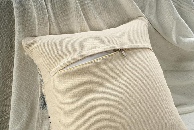 GRUHUM Throw Pillow Covers 18x18 Inch Set of 2 Boho Decorative Handwoven Tufted Cushion Case for Living Room Bedroom Sofa Couch Farmhouse Car Home Decor Cotton Comfy Square Modern 18"x18", Cream/Blue