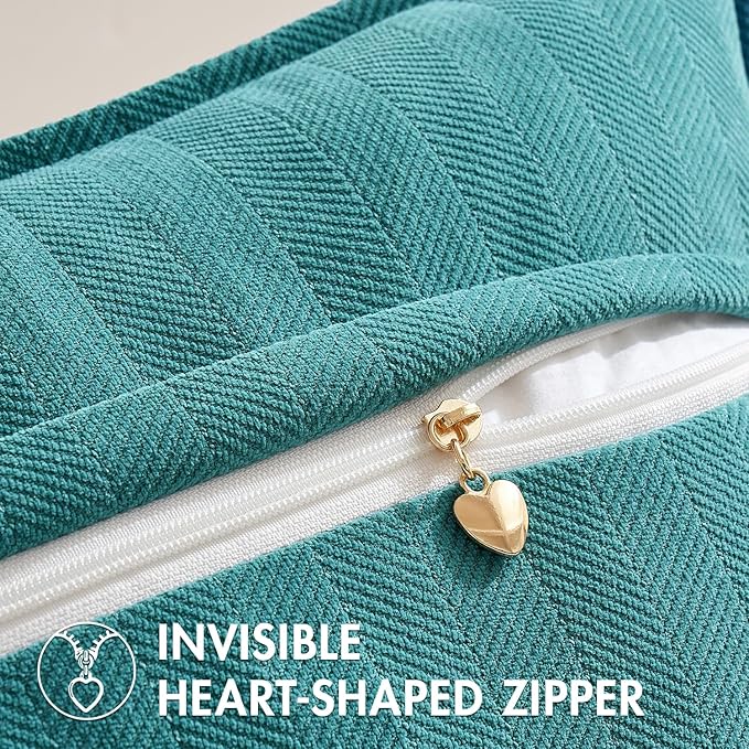 MIULEE Pack of 2 Teal Decorative Pillow Covers 22x22 Inch Soft Chenille Luxurious Couch Throw Pillows Farmhouse Cushion Covers Euro Shams with Elegant Design for Sofa Bedroom Living Room Home Decor