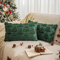 AQOTHES Christmas Tree Decorative Green Throw Pillow Covers 12x20 Set of 2, Faux Fur Farmhouse Throw Pillows Cushion Cases for Xmas Winter Holiday Home Decor