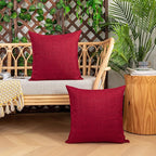 Kevin Textile Pack of 2 Outdoor Waterproof Throw Pillow Covers Decorative Farmhouse Checkered Square Solid Cushion Cases for Patio Garden Porch Sofa Red 18x18 inch