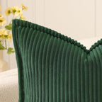 Mecatny Christmas Corduroy Throw Pillow Covers 22x22 Set of 2, Neutral Decorative Soft Boho Couch Pillow Covers with Broadside for Sofa Living Room, Christmas Green