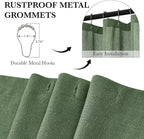 KGORGE Linen Fabric Shower Curtain-Button Hole Semi Sheer Lightweight Waterproof Thick Cloth Neutral Shower Curtains for Bathtub Bathroom, Forest Green, 72 x 72 inches Long, 12 Hooks Included, 1 Panel