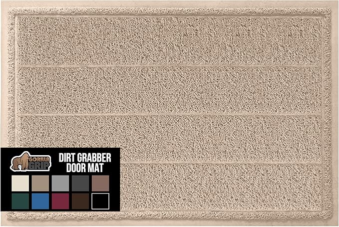 GORILLA GRIP Dirt Grabber Mesh Doormat, Low-Profile, Stain and Fade Resistant Heavy Duty Quick Dry Striped Doormats, Mats for Indoor or Outdoor Entry, Shoe Scraper, Garage Entrance Mat, 47x35, Beige