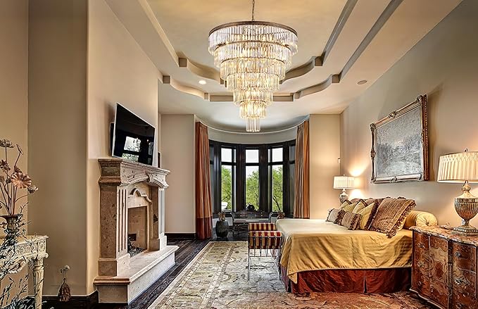 TOCHIC Large Crystal Chandelier for High Ceiling, 40 inch 7-Tier Modern Bronze Crystal Chandeliers Lighting Fixture, Round Light for Entryway Staircase Foyer Living Dining Room