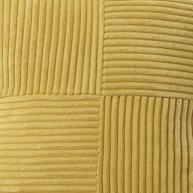 HAUSSY Mustard Yellow Throw Pillow Covers 14x14 Inch Set of 2,Soft Solid Corduroy Striped/Wide Bordered,Square Decorative Cushion Case,Winter Home Decorations for Couch,Bed