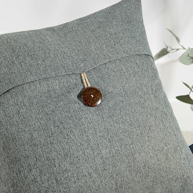 Phantoscope Pack of 2 Farmhouse Throw Pillow Covers Button Vintage Linen Decorative Pillow Cases for Couch Bed and Chair Gray 20 x 20 inches 50 x 50 cm