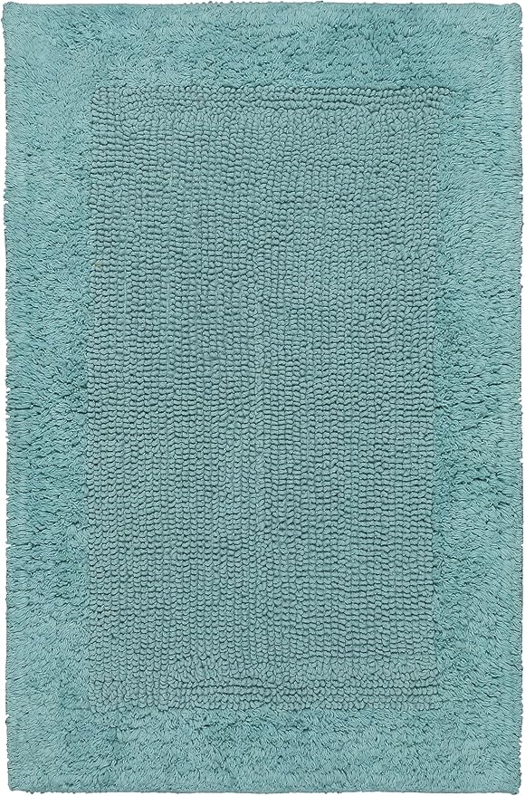 Savi Home Bath Mat Rug 17x24 Aqua Blue, 100% Pure Cotton, Super Soft Bath Rug, Plush & Absorbent, Hand Tufted Heavy Weight Construction, Full Reversible Step Out Rugs