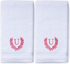 Decorative and Monogrammed Hand Towels for Bathroom Kitchen Makeup | Personalized Gift for Wedding-Bridal | Roman Font Custom Luxury Turkish Towel | Spa Collection, Oversized, 16 X 30 Inch, Set of 2