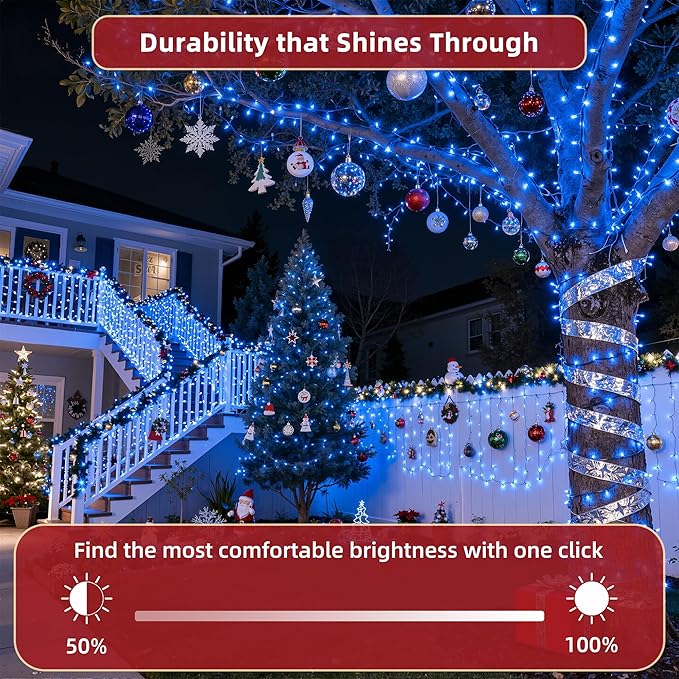 300LED 75FT Christmas Lights Indoor, LED Christmas Tree Decoration Lights with 12 Modes & Timer Memory, Dimmable Plug in Waterproof LED Xmas Light for Yard Trees Wedding Party Holiday Blue