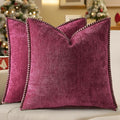 decorUhome Christmas Chenille Soft Throw Pillow Covers 16x16 Set of 2, Farmhouse Velvet Neutral Decorative Euro Pillow Covers with Stitched Edge for Couch Sofa Bed Home Decor, Rhododendron