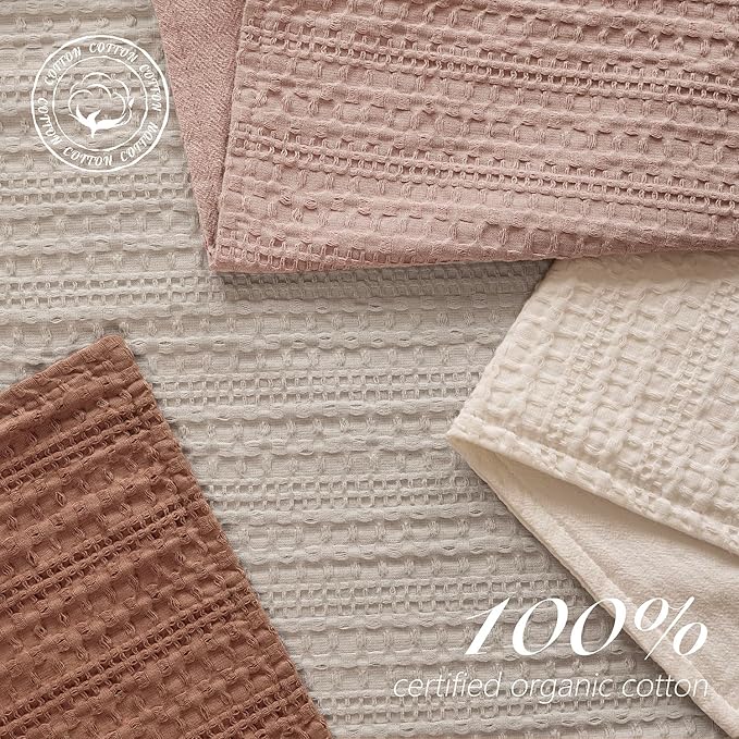 Foindtower Set of 2 Decorative Cotton Waffle Weave Throw Pillow Covers Euro Shams Cushion Covers Accent European Pillowcase for Bed Couch Sofa Bedroom Living Room Home Decor 24×24 Inch Coral Pink