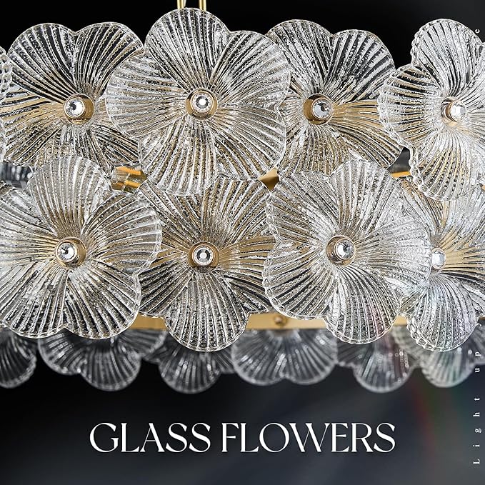 Modern Clear Flower Glass Chandelier 20" Elegant 6 Lights Gold Chandelier Light Fixture Luxury for Living Dining Room Kitchen Entryway Bedroom Foyer, E12