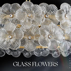 Modern Clear Flower Glass Chandelier 20" Elegant 6 Lights Gold Chandelier Light Fixture Luxury for Living Dining Room Kitchen Entryway Bedroom Foyer, E12